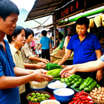 **Image:** A diverse group of people, including business owners and customers, engaging in a barter exchange at a local market in Vietnam. The scene should convey trust, respect, and collaboration, highlighting the benefits of reciprocity in small business. Focus on the vibrancy of a typical Vietnamese market.