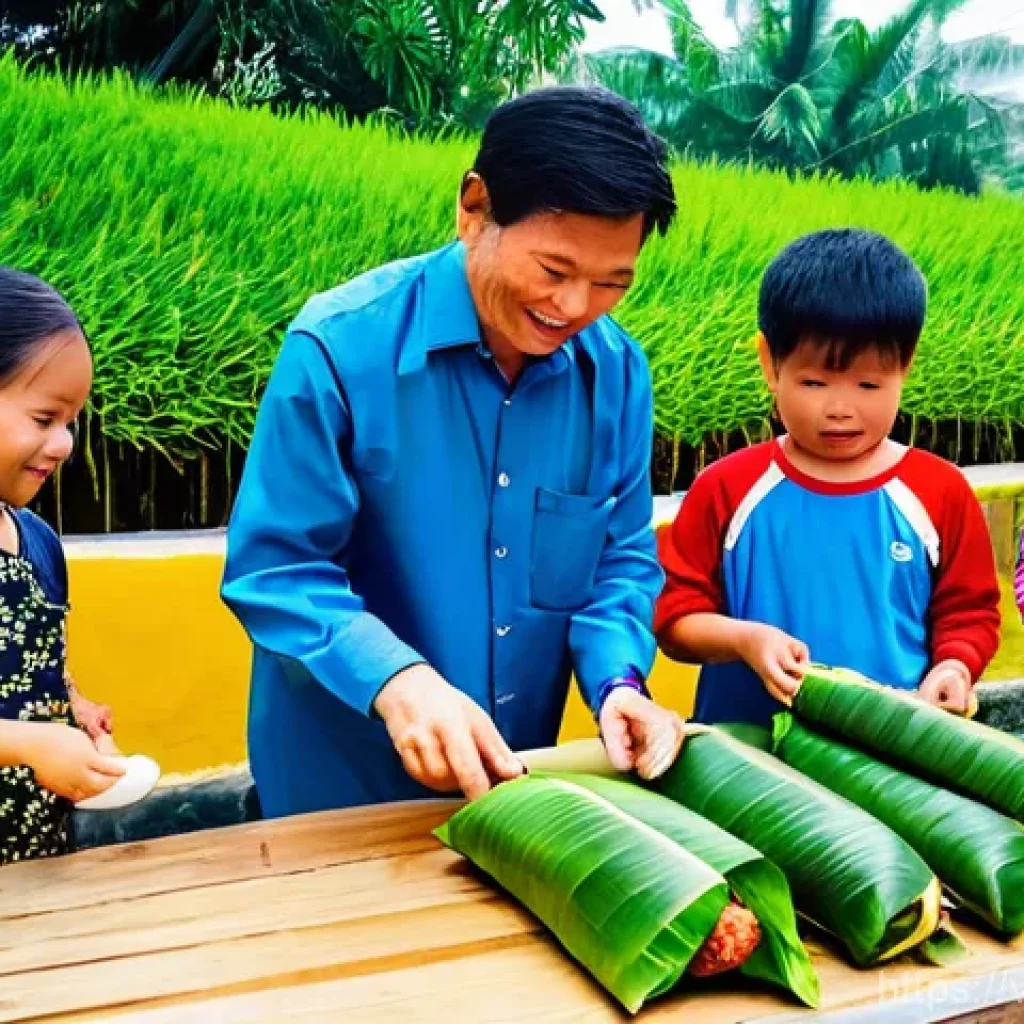 호혜적 교환 시스템의 글로벌 사례 비교 - **A vibrant, heartwarming traditional Vietnamese Tết celebration scene depicting community reciproci...