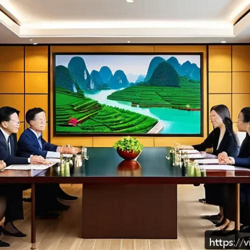 Home 17 호혜적 교환 시스템의 성공 전략 - A professional Vietnamese business meeting scene in a modern office, diverse group of Vietnamese bus...